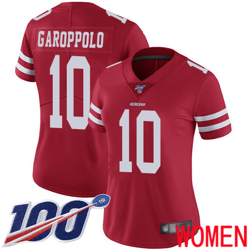 San Francisco 49ers Limited Red Women 10 Jimmy Garoppolo Home NFL Jersey 100th Season Vapor Untouchable